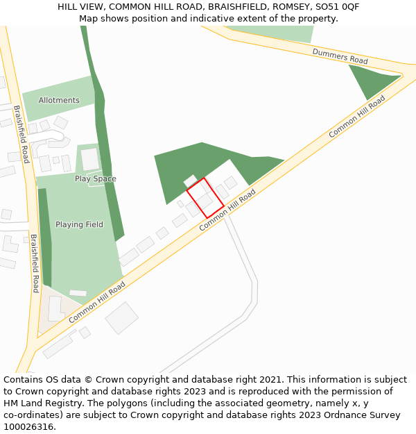 HILL VIEW, COMMON HILL ROAD, BRAISHFIELD, ROMSEY, SO51 0QF: Location map and indicative extent of plot