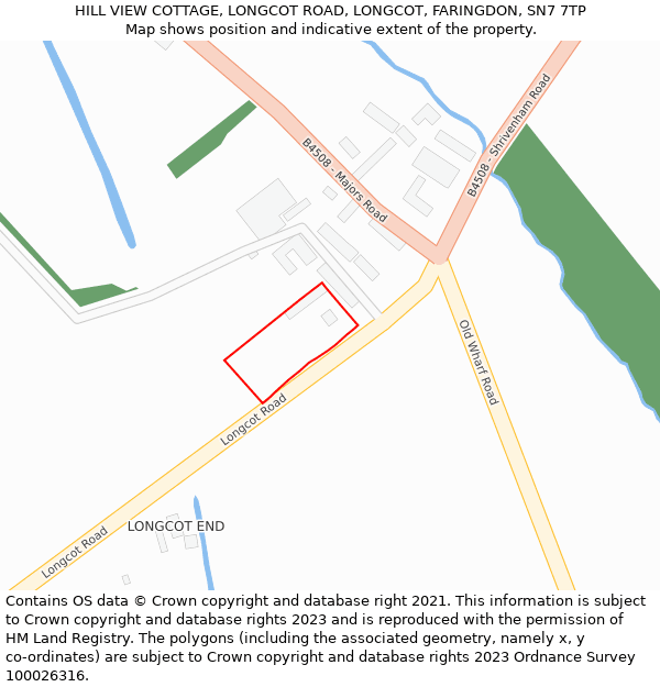 HILL VIEW COTTAGE, LONGCOT ROAD, LONGCOT, FARINGDON, SN7 7TP: Location map and indicative extent of plot