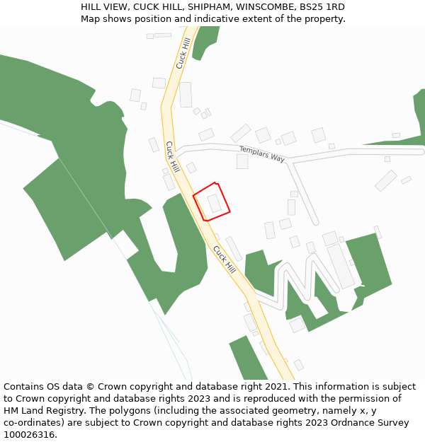 HILL VIEW, CUCK HILL, SHIPHAM, WINSCOMBE, BS25 1RD: Location map and indicative extent of plot