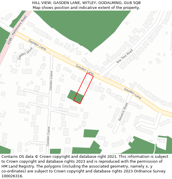 HILL VIEW, GASDEN LANE, WITLEY, GODALMING, GU8 5QB: Location map and indicative extent of plot