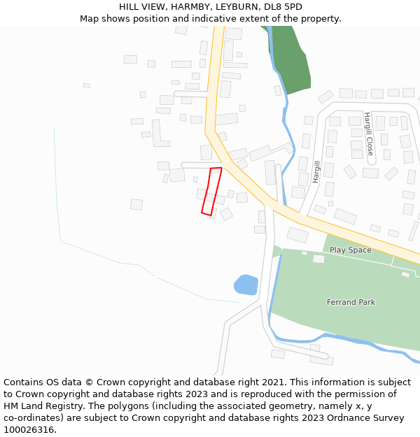 HILL VIEW, HARMBY, LEYBURN, DL8 5PD: Location map and indicative extent of plot