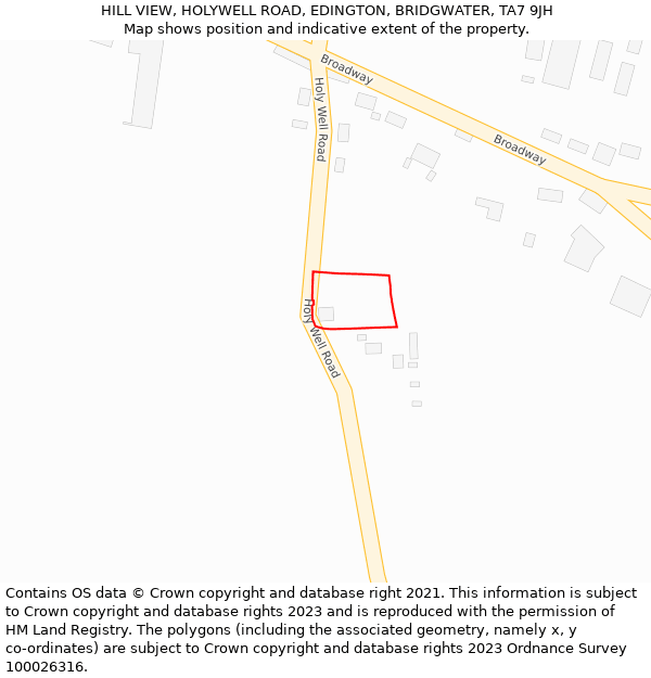 HILL VIEW, HOLYWELL ROAD, EDINGTON, BRIDGWATER, TA7 9JH: Location map and indicative extent of plot