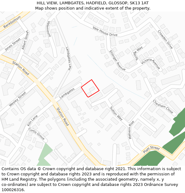 HILL VIEW, LAMBGATES, HADFIELD, GLOSSOP, SK13 1AT: Location map and indicative extent of plot