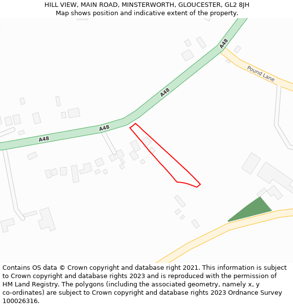 HILL VIEW, MAIN ROAD, MINSTERWORTH, GLOUCESTER, GL2 8JH: Location map and indicative extent of plot