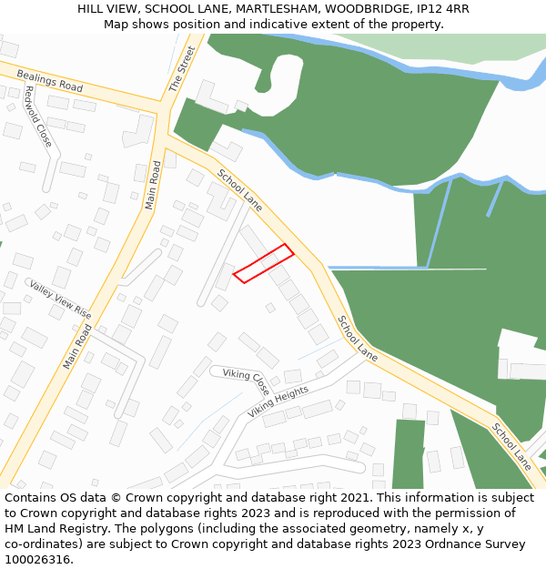 HILL VIEW, SCHOOL LANE, MARTLESHAM, WOODBRIDGE, IP12 4RR: Location map and indicative extent of plot