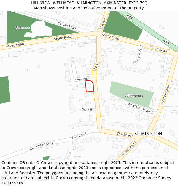 HILL VIEW, WELLMEAD, KILMINGTON, AXMINSTER, EX13 7SQ: Location map and indicative extent of plot