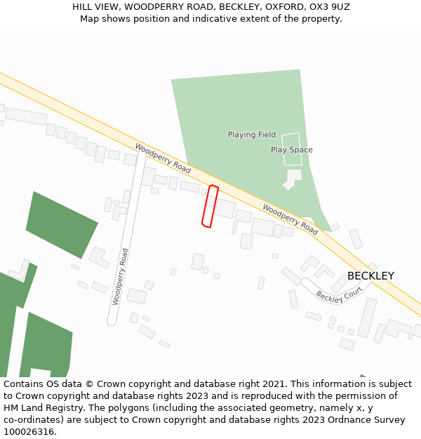 HILL VIEW, WOODPERRY ROAD, BECKLEY, OXFORD, OX3 9UZ: Location map and indicative extent of plot