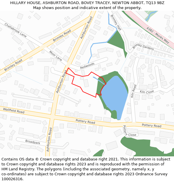 HILLARY HOUSE, ASHBURTON ROAD, BOVEY TRACEY, NEWTON ABBOT, TQ13 9BZ: Location map and indicative extent of plot