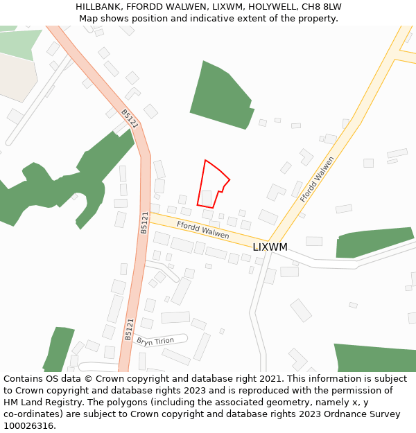 HILLBANK, FFORDD WALWEN, LIXWM, HOLYWELL, CH8 8LW: Location map and indicative extent of plot