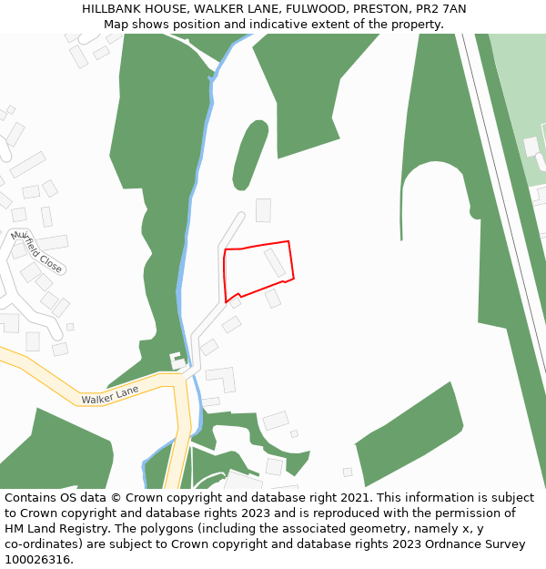 HILLBANK HOUSE, WALKER LANE, FULWOOD, PRESTON, PR2 7AN: Location map and indicative extent of plot