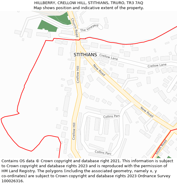 HILLBERRY, CRELLOW HILL, STITHIANS, TRURO, TR3 7AQ: Location map and indicative extent of plot