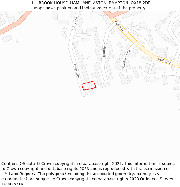 HILLBROOK HOUSE, HAM LANE, ASTON, BAMPTON, OX18 2DE: Location map and indicative extent of plot