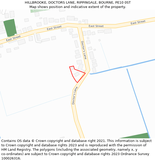 HILLBROOKE, DOCTORS LANE, RIPPINGALE, BOURNE, PE10 0ST: Location map and indicative extent of plot