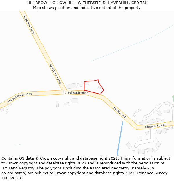 HILLBROW, HOLLOW HILL, WITHERSFIELD, HAVERHILL, CB9 7SH: Location map and indicative extent of plot