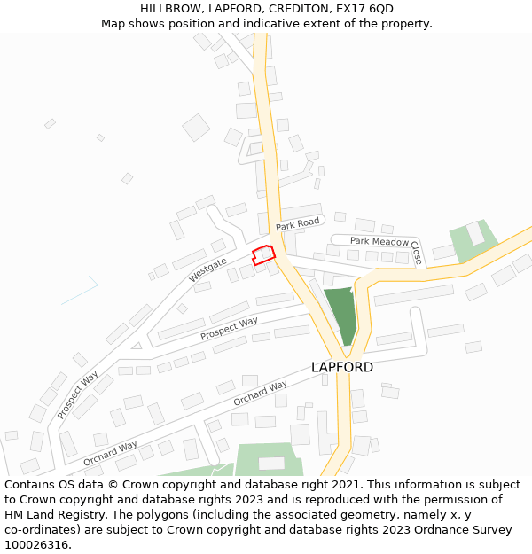 HILLBROW, LAPFORD, CREDITON, EX17 6QD: Location map and indicative extent of plot