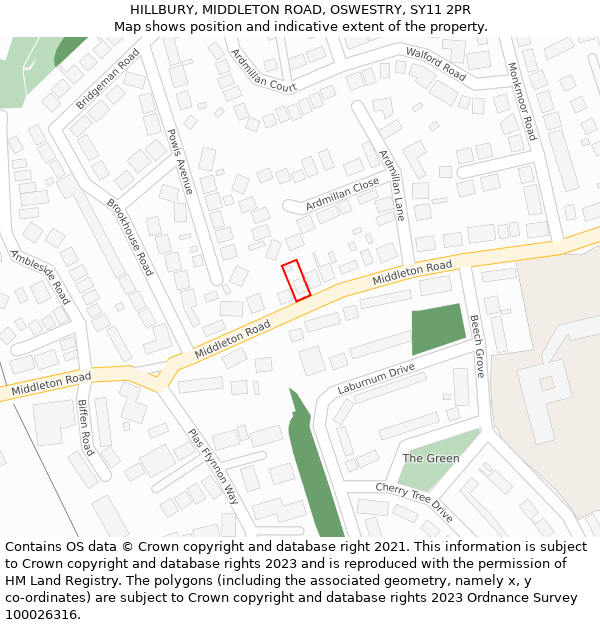 HILLBURY, MIDDLETON ROAD, OSWESTRY, SY11 2PR: Location map and indicative extent of plot