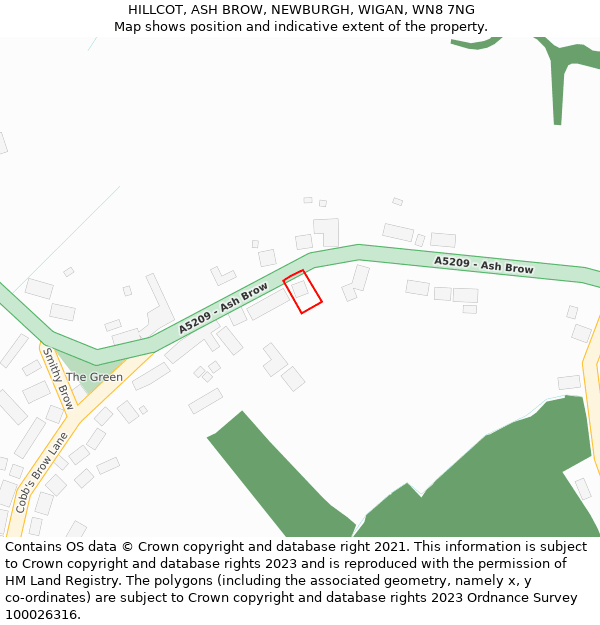 HILLCOT, ASH BROW, NEWBURGH, WIGAN, WN8 7NG: Location map and indicative extent of plot