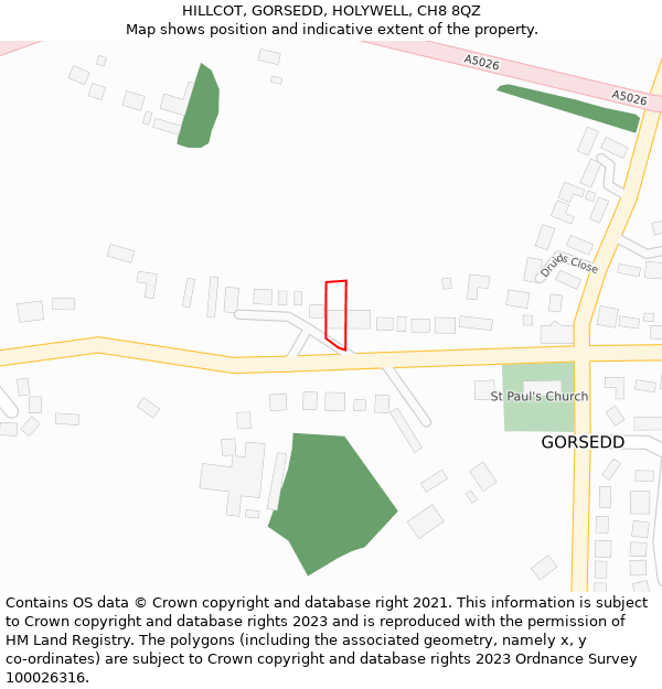 HILLCOT, GORSEDD, HOLYWELL, CH8 8QZ: Location map and indicative extent of plot