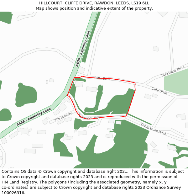 HILLCOURT, CLIFFE DRIVE, RAWDON, LEEDS, LS19 6LL: Location map and indicative extent of plot