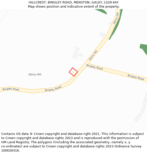 HILLCREST, BINGLEY ROAD, MENSTON, ILKLEY, LS29 6AY: Location map and indicative extent of plot