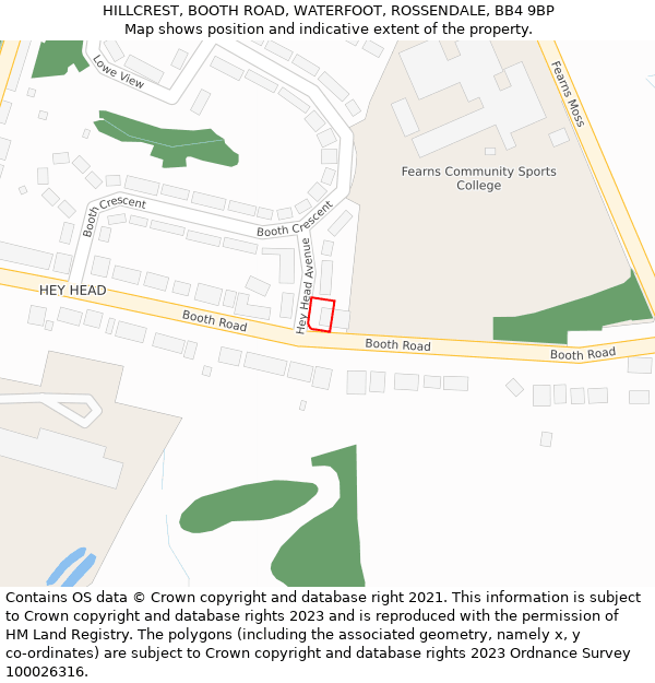HILLCREST, BOOTH ROAD, WATERFOOT, ROSSENDALE, BB4 9BP: Location map and indicative extent of plot