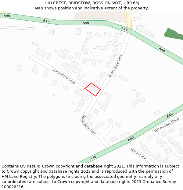 HILLCREST, BRIDSTOW, ROSS-ON-WYE, HR9 6AJ: Location map and indicative extent of plot