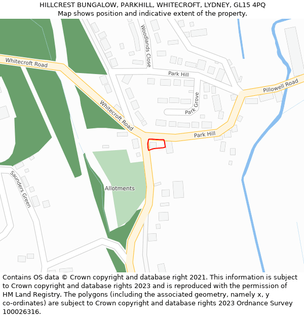 HILLCREST BUNGALOW, PARKHILL, WHITECROFT, LYDNEY, GL15 4PQ: Location map and indicative extent of plot