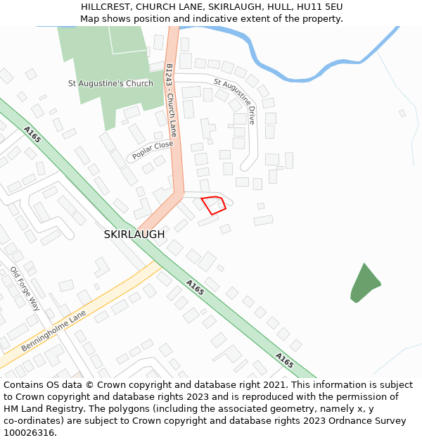 HILLCREST, CHURCH LANE, SKIRLAUGH, HULL, HU11 5EU: Location map and indicative extent of plot