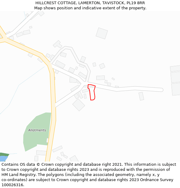 HILLCREST COTTAGE, LAMERTON, TAVISTOCK, PL19 8RR: Location map and indicative extent of plot