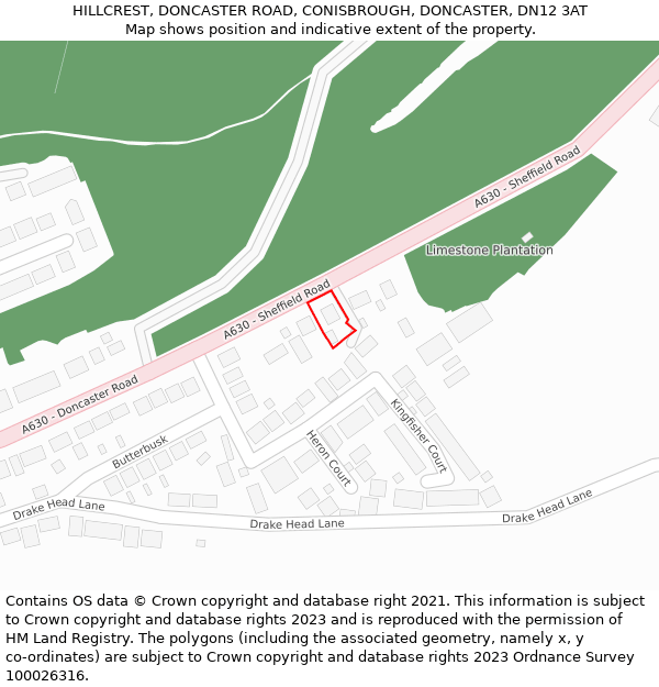 HILLCREST, DONCASTER ROAD, CONISBROUGH, DONCASTER, DN12 3AT: Location map and indicative extent of plot