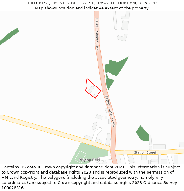 HILLCREST, FRONT STREET WEST, HASWELL, DURHAM, DH6 2DD: Location map and indicative extent of plot