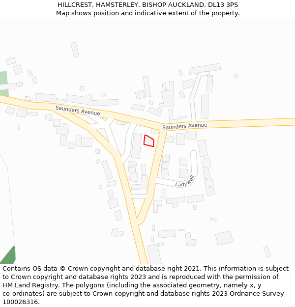 HILLCREST, HAMSTERLEY, BISHOP AUCKLAND, DL13 3PS: Location map and indicative extent of plot
