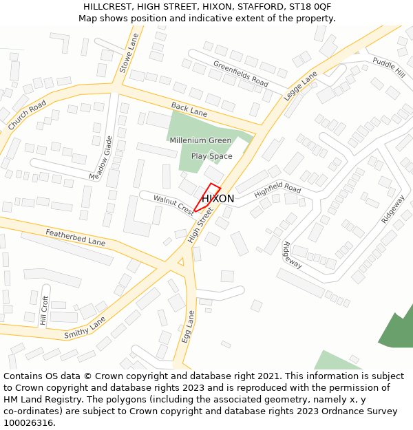 HILLCREST, HIGH STREET, HIXON, STAFFORD, ST18 0QF: Location map and indicative extent of plot