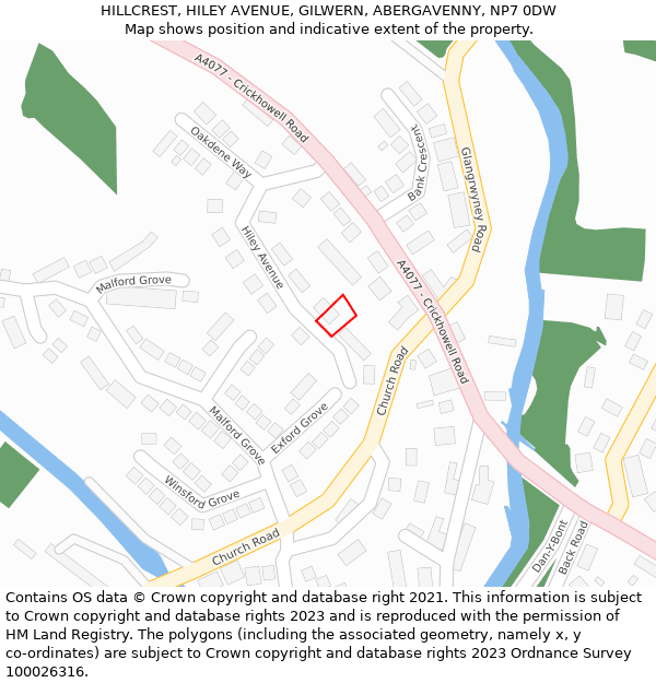 HILLCREST, HILEY AVENUE, GILWERN, ABERGAVENNY, NP7 0DW: Location map and indicative extent of plot