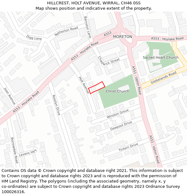 HILLCREST, HOLT AVENUE, WIRRAL, CH46 0SS: Location map and indicative extent of plot