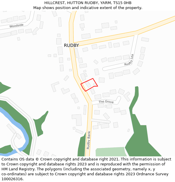 HILLCREST, HUTTON RUDBY, YARM, TS15 0HB: Location map and indicative extent of plot