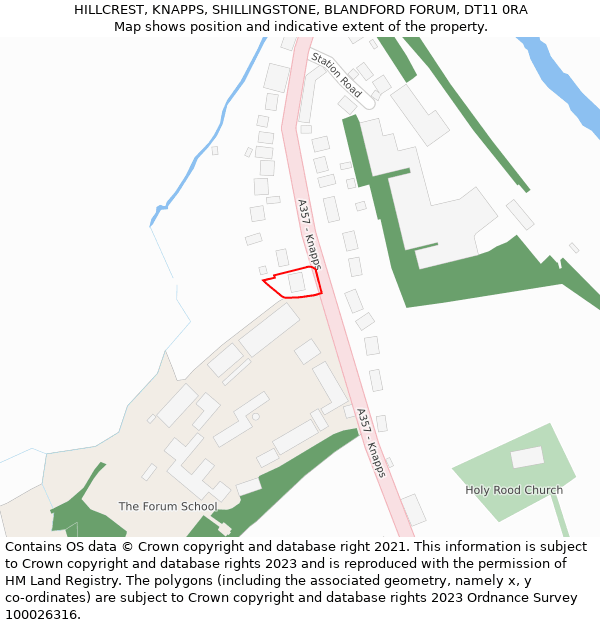 HILLCREST, KNAPPS, SHILLINGSTONE, BLANDFORD FORUM, DT11 0RA: Location map and indicative extent of plot