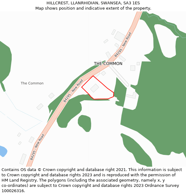 HILLCREST, LLANRHIDIAN, SWANSEA, SA3 1ES: Location map and indicative extent of plot