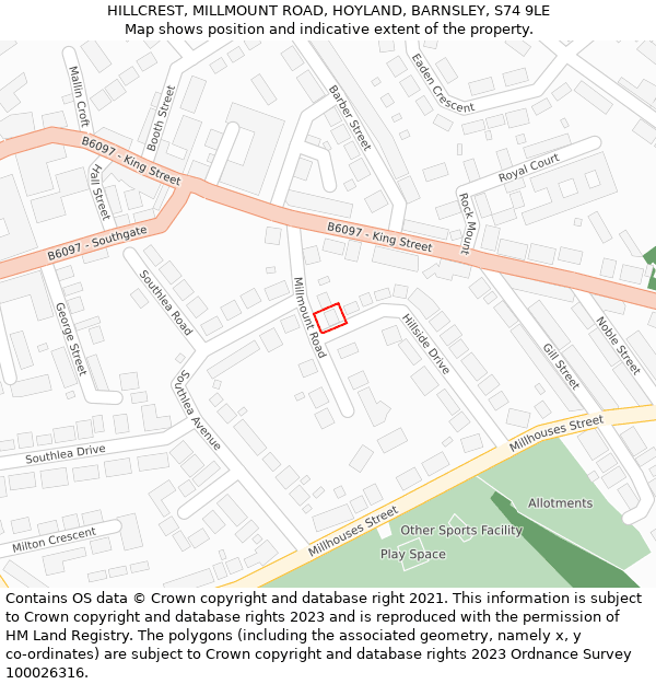 HILLCREST, MILLMOUNT ROAD, HOYLAND, BARNSLEY, S74 9LE: Location map and indicative extent of plot