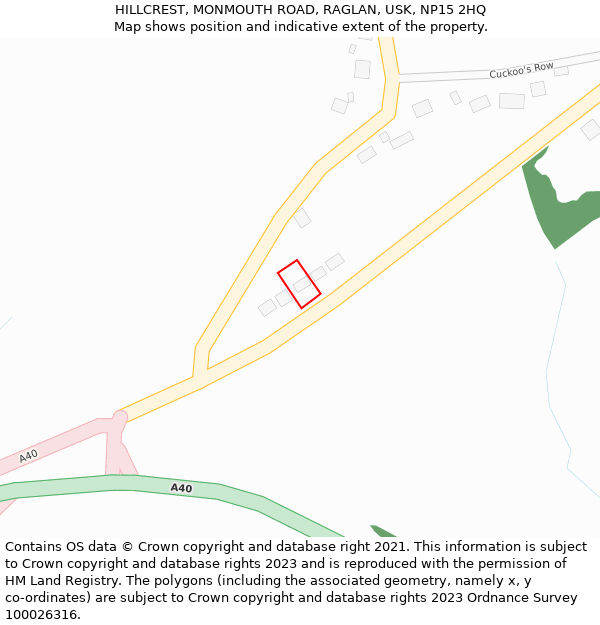 HILLCREST, MONMOUTH ROAD, RAGLAN, USK, NP15 2HQ: Location map and indicative extent of plot