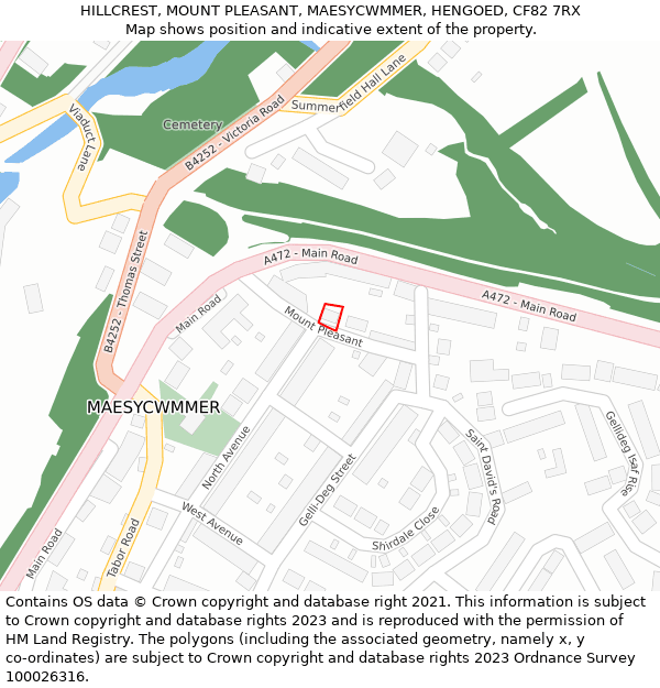 HILLCREST, MOUNT PLEASANT, MAESYCWMMER, HENGOED, CF82 7RX: Location map and indicative extent of plot