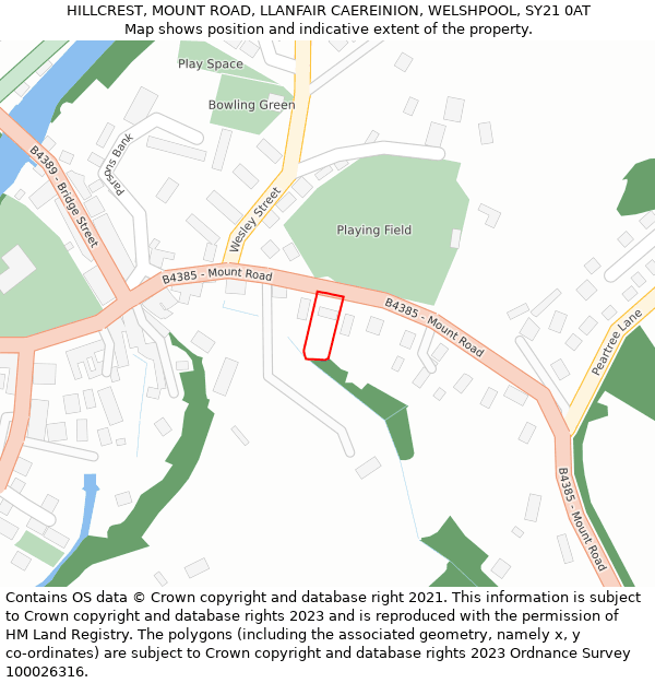 HILLCREST, MOUNT ROAD, LLANFAIR CAEREINION, WELSHPOOL, SY21 0AT: Location map and indicative extent of plot