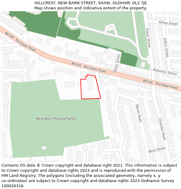 HILLCREST, NEW BARN STREET, SHAW, OLDHAM, OL2 7JE: Location map and indicative extent of plot