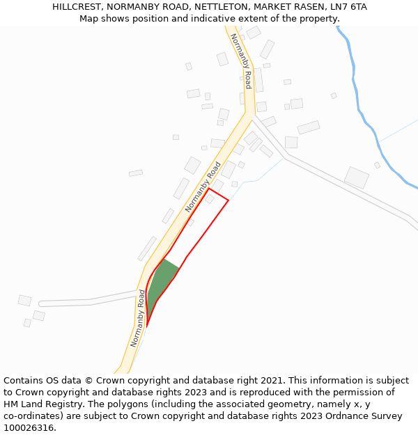 HILLCREST, NORMANBY ROAD, NETTLETON, MARKET RASEN, LN7 6TA: Location map and indicative extent of plot