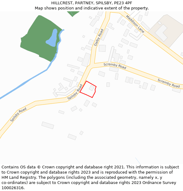 HILLCREST, PARTNEY, SPILSBY, PE23 4PF: Location map and indicative extent of plot