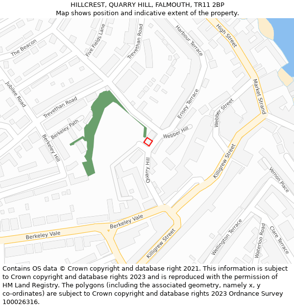 HILLCREST, QUARRY HILL, FALMOUTH, TR11 2BP: Location map and indicative extent of plot