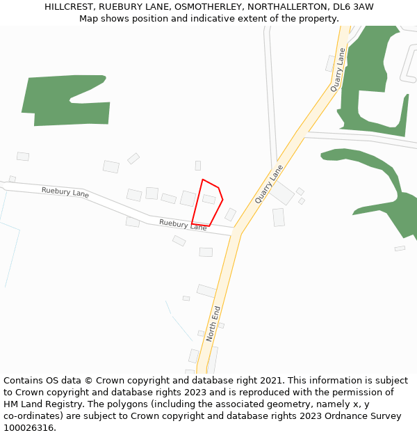 HILLCREST, RUEBURY LANE, OSMOTHERLEY, NORTHALLERTON, DL6 3AW: Location map and indicative extent of plot