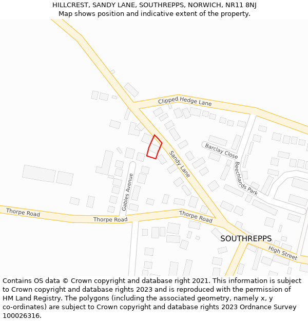 HILLCREST, SANDY LANE, SOUTHREPPS, NORWICH, NR11 8NJ: Location map and indicative extent of plot