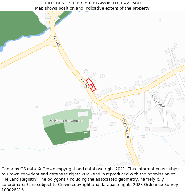 HILLCREST, SHEBBEAR, BEAWORTHY, EX21 5RU: Location map and indicative extent of plot