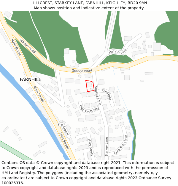 HILLCREST, STARKEY LANE, FARNHILL, KEIGHLEY, BD20 9AN: Location map and indicative extent of plot